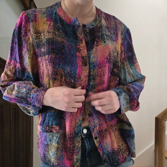 Vintage Abstract Colourful Silk Blouse - Picture 6 of 10